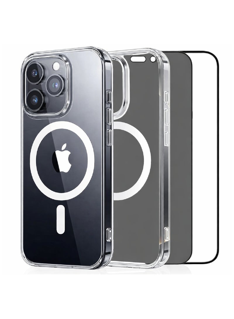 MOBM Pack Of 3 Protection for iPhone 16 Pro – MagSafe Clear Case - Clear Screen - Privacy Screen - Image 1